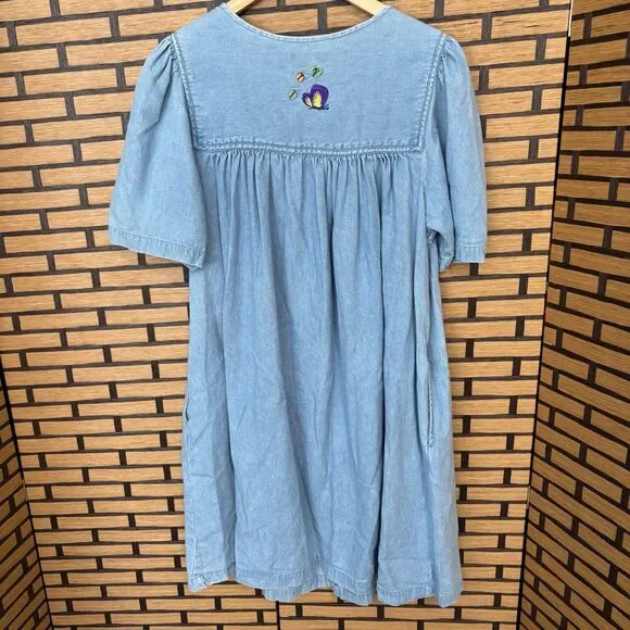 Bechamel Denim Zip Up Butterfly Embroidered Dress Size Medium Petite - Picture 2 of 9